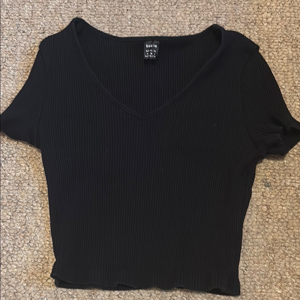 SHEIN Black Fitted Crop T-Shirt Short Sleeve
